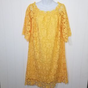 Roaman's Women's Plus Size 18W Yellow Cocktail Lace Dress Lined